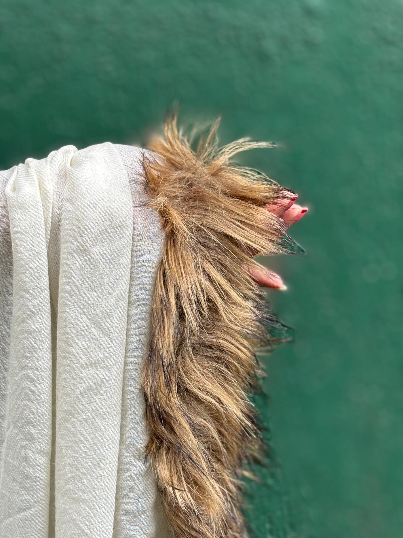 SILK pashmina stole with fur 29" wide and 77" long