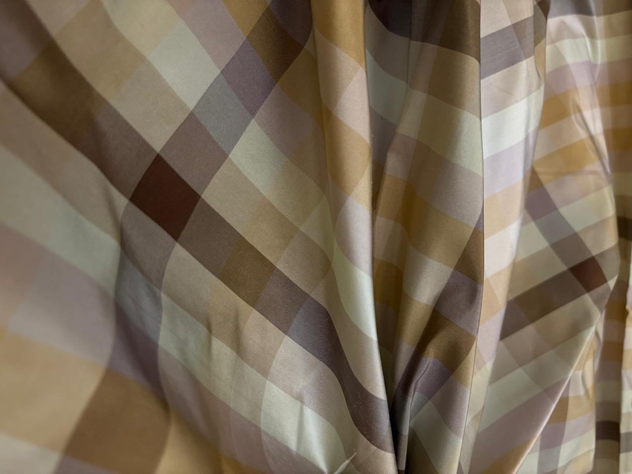 Silk Taffeta Fabric dusty browns ,lilac  ,mint plaids 54” Wide (TAFC71)