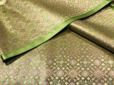 Silk Brocade fabric pastel green with pink and blue geometric diamond shape  jacquard BRO1024[3]