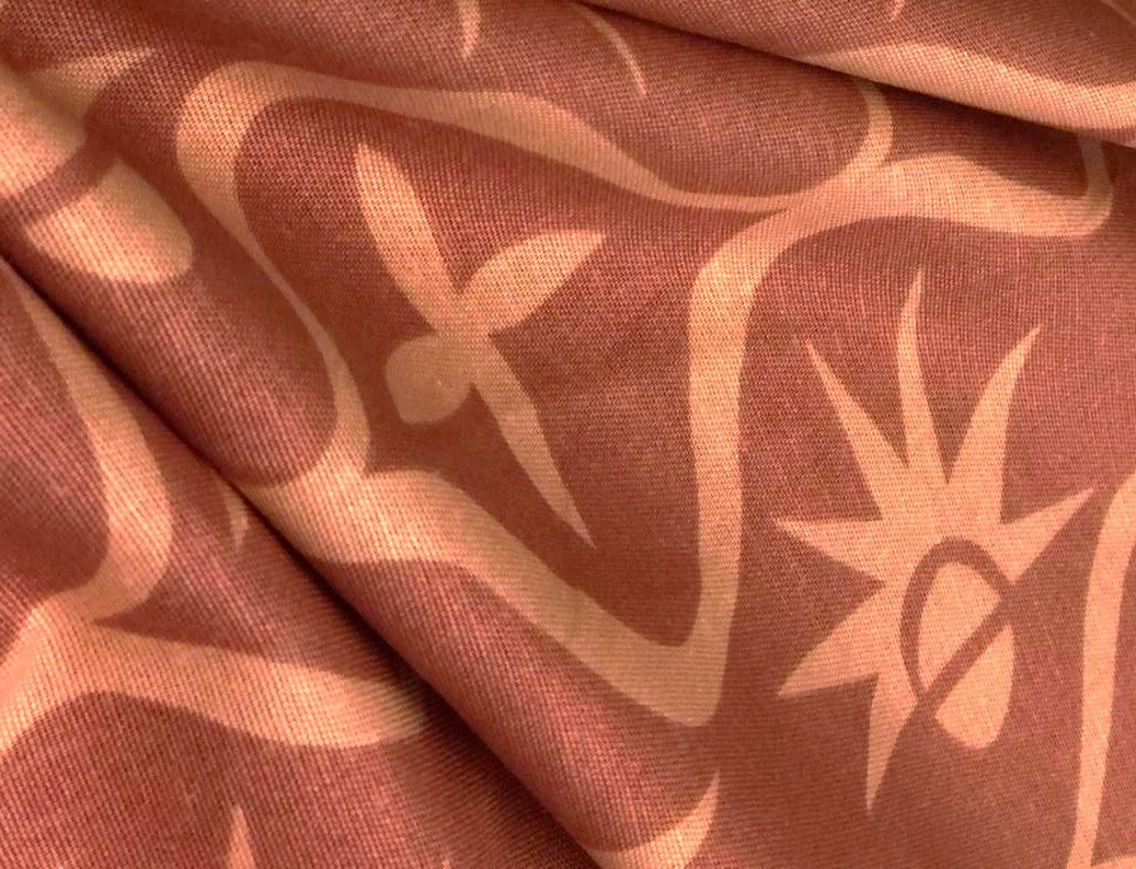 Linen Viscose onion skin print abstract with floral and sun motif [18553]