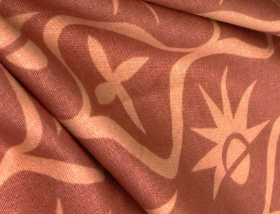 Linen Viscose onion skin print abstract with floral and sun motif [18553]