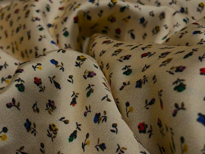 100% Pure Silk Satin 60-80 grams cream with  tiny floral print 54"Wide Fabric [18260]