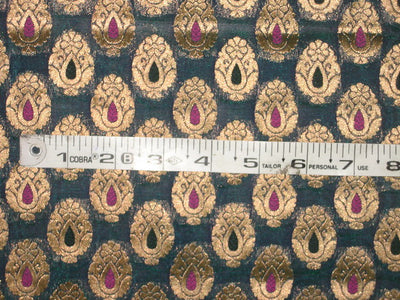 Silk Brocade Fabric Peacock Green & Metallic Gold 44" wide BRO147[4]
