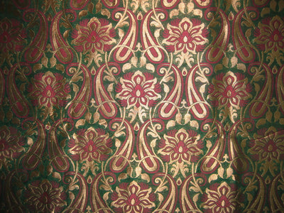 Silk Brocade Fabric Metallic Antique Gold,Pink & Green 44" wide BRO147[1]