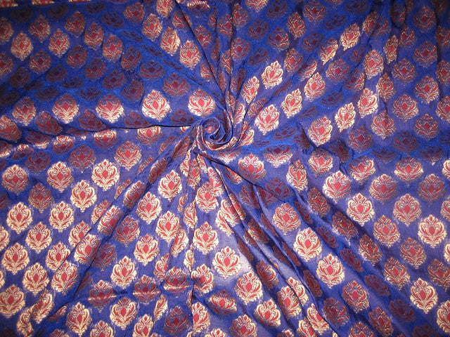 Silk Brocade Fabric Metallic Antique Gold,Red &amp; Royal Blue BRO146[2]