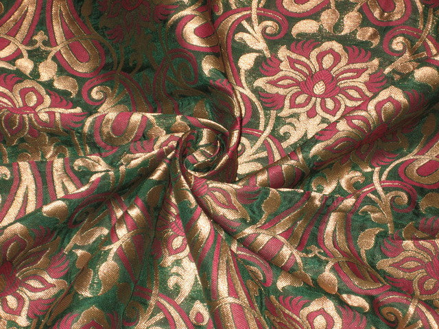 Silk Brocade Fabric Metallic Antique Gold,Pink & Green 44" wide BRO147[1]