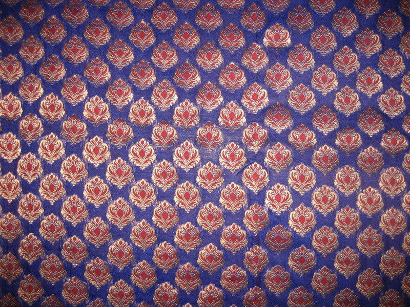 Silk Brocade Fabric Metallic Antique Gold, Red & Royal Blue 44" wide BRO146[2]