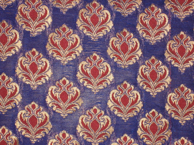 Silk Brocade Fabric Metallic Antique Gold,Red &amp; Royal Blue BRO146[2]