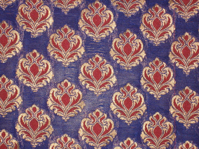 Silk Brocade Fabric Metallic Antique Gold, Red & Royal Blue 44" wide BRO146[2]