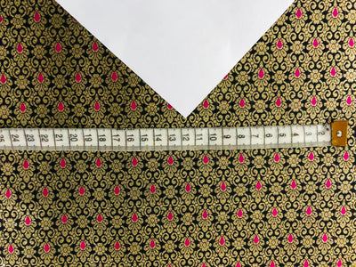 Silk Brocade fabric with metallic gold jacquard 44" wide available in 3 colors green , red and black BRO945