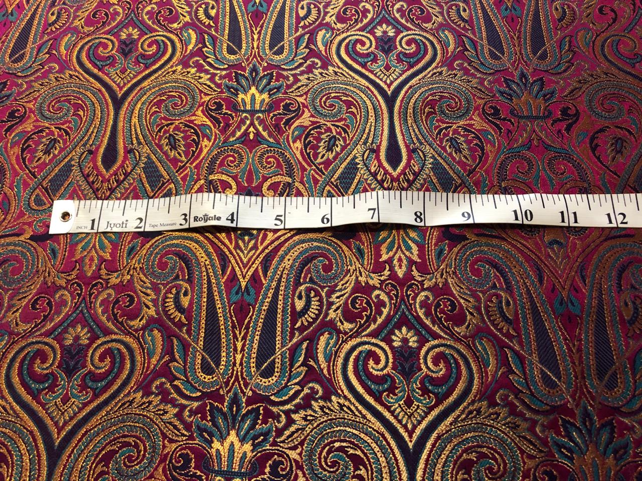 Silk Brocade fabric gold jacquard paisleys available in 3 colors pink/teal , green and red/black  BRO1103