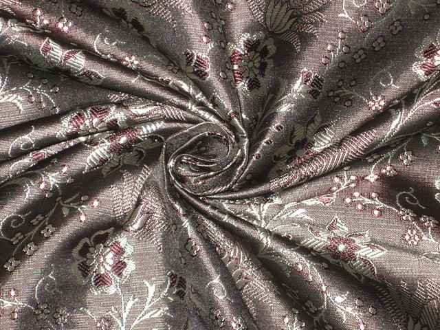 Silk Brocade fabric Black, Grey & Aubergine Colour 44" WIDE BRO21[6]