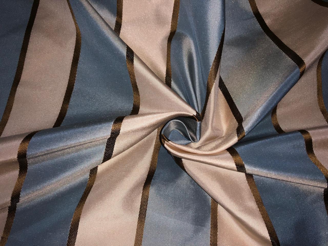 100% SILK TAFFETA IVORY ,SLATE BLUE AND GOLD  STRIPE 54" wide TAFSNEW10[1]