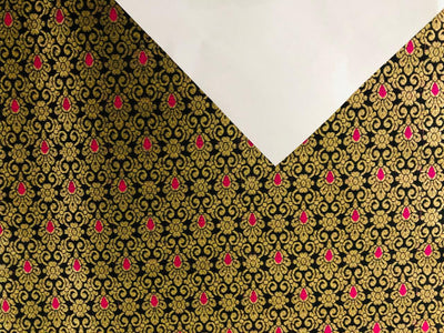 Silk Brocade fabric with metallic gold jacquard 44" wide available in 3 colors green , red and black BRO945