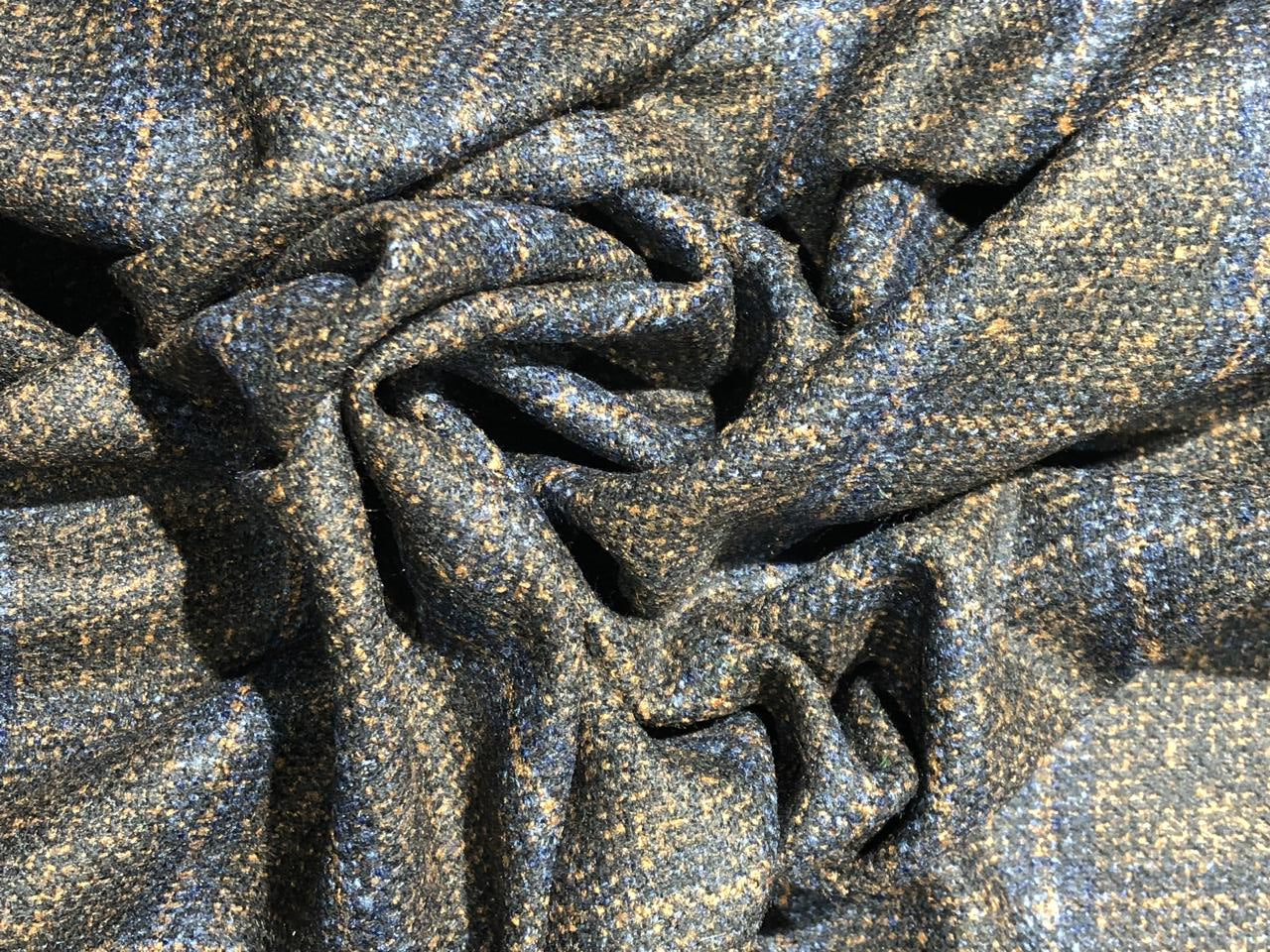 Tweed Suiting Blended With Viscose 58" wide plaids tan brown and navy [17719]