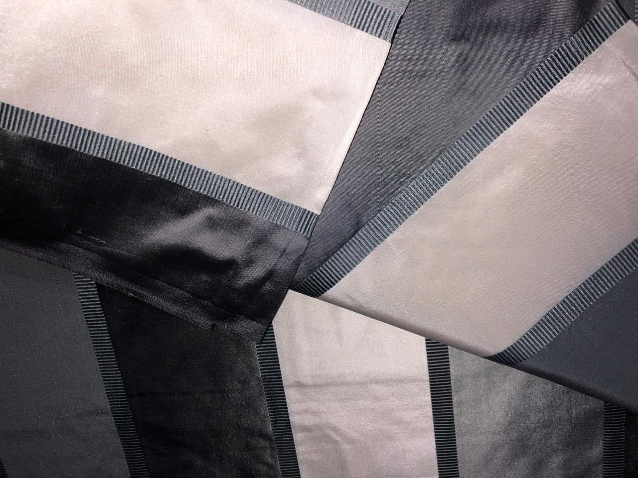 Silk Taffeta Fabric Charcoal ,Silver grey and  Ivory with jacquard stripes 54&quot; wide TAFS67[1] available in 3 different yardages 4 yards,2.75 yards and 1.65 yards