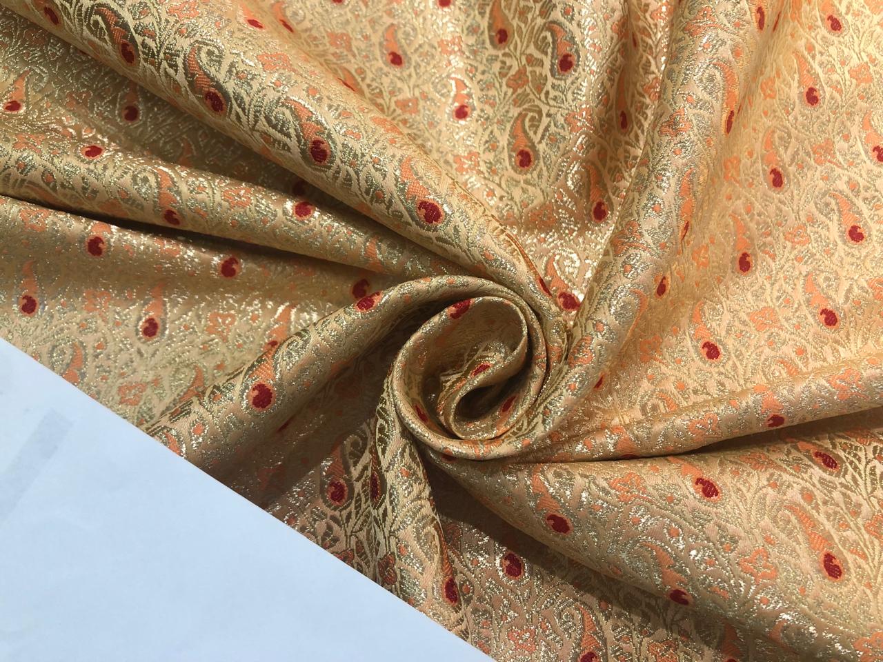 Brocade Fabric PEACH PAISLEY Jacquard x metallic gold Gold Color 44" wide BRO976[3]