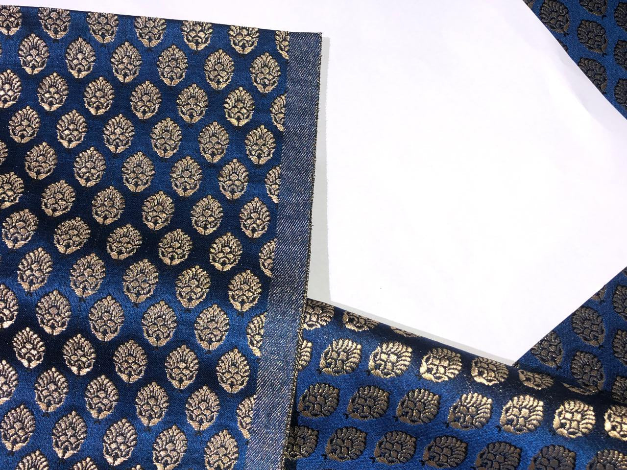 Silk Brocade fabric 44" wide  ROYAL BLUE  WITH METALIC GOLD MOTIF JACQUARD BRO981[1]