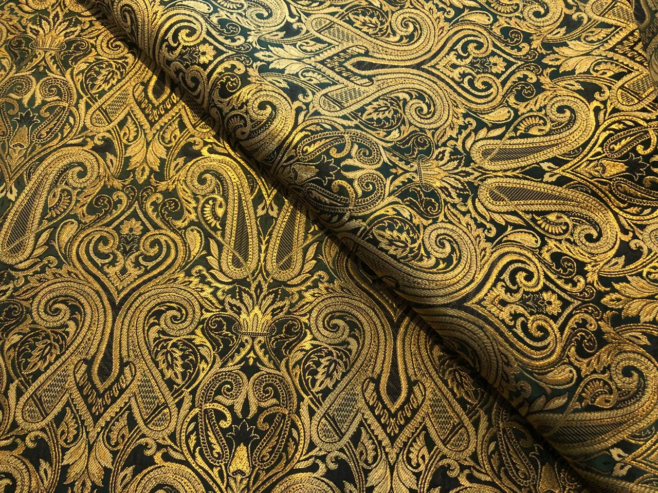 Silk Brocade fabric gold jacquard paisleys available in 3 colors pink/teal , green and red/black  BRO1103