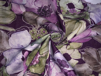 100% linen Floral digital print fabric 44" wide available in 3 colors grey, pink, mustard/mustard ,pink, grey, purple and purple, dusty green