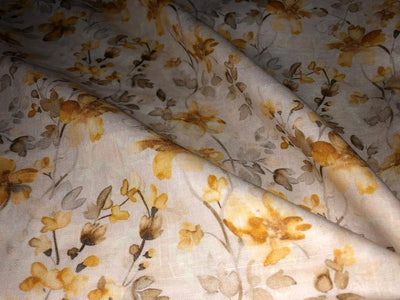 100% Linen  60 Lea Fabric mustard gold floral print [17754]