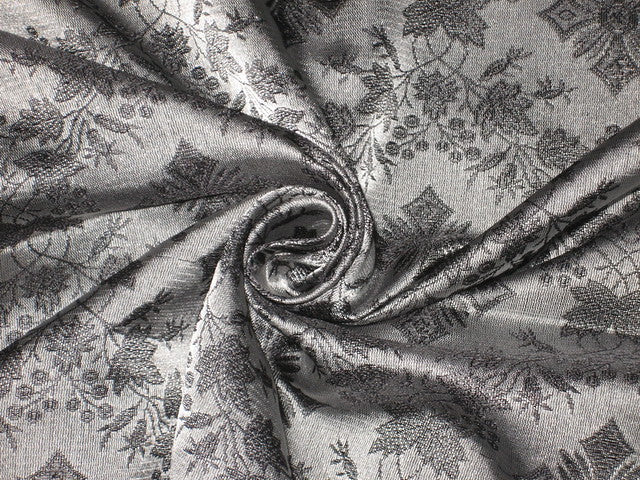 SILK BROCADE FABRIC Black & Grey color 44" wide Vestment design BRO155[4]