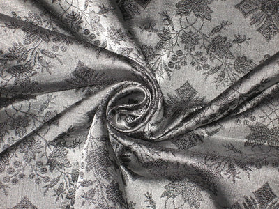 SILK BROCADE FABRIC Black & Grey color 44" wide Vestment design BRO155[4]