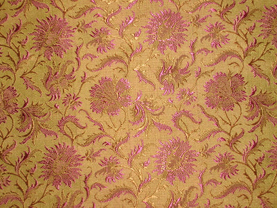 Silk brocade fabric Olive Green,Brown & Pink color 44" wide BRO156[4]