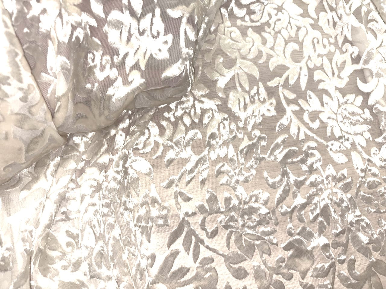 White Devore Polyester Viscose Burnout Velvet fabric ~ 44" wide available in 3 designs floral vines, abstract rose and floral [18291/92/93]