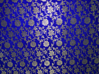 Silk Brocade fabric 44"all over floral vines in subtle metallic gold  jacquard available in 2 colors royal blue  and green BRO1041 (3/4)