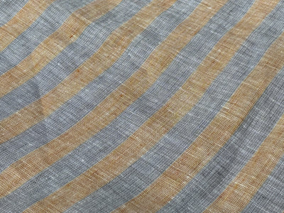 Linen 70's lea  pure linen fabric 58 inch wide mustard and grey stripes [17772]