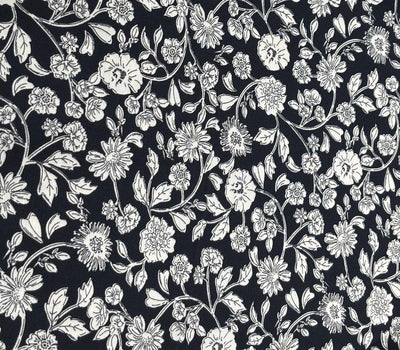 100% Cotton Poplin black , ivory floral print 56" wide [18266]