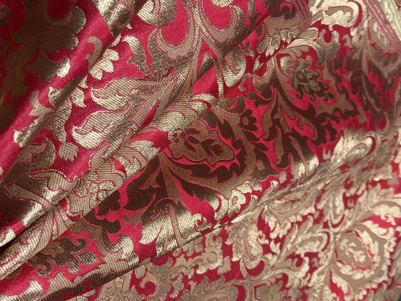 Brocade Heavy KING KHAB  Fabric  with white gold jacquard 44" wide available in 2 colors fiery rose and black BRO1052
