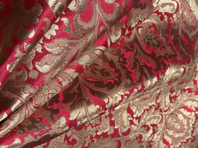 Brocade Heavy KING KHAB  Fabric  with white gold jacquard 44" wide available in 2 colors fiery rose and black BRO1052