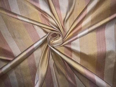 100% SILK dupion pink ,ivory ,beige and gold stripe 44" wide DUPS19[2]