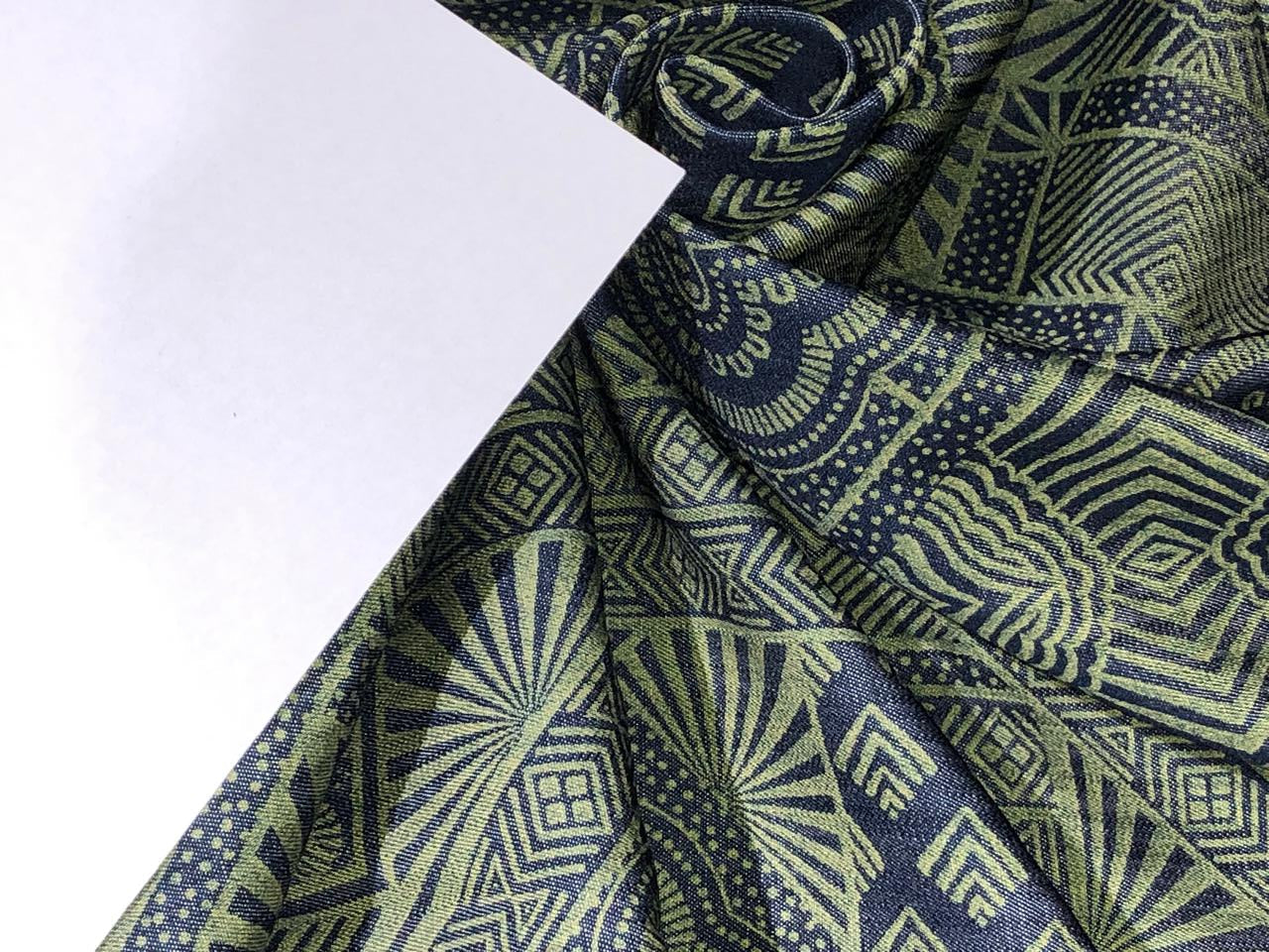 100% Cotton Denim  Fabric 58" wide with abstract print in  2 DIFFERENT PRINTS AND COLOR crocodile green and self denim  color [16742/16746]