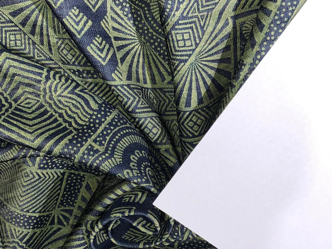 100% Cotton Denim  Fabric 58" wide with abstract print in  2 DIFFERENT PRINTS AND COLOR crocodile green and self denim  color [16742/16746]