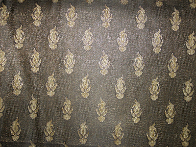 Silk Brocade fabric Black &amp; Metallic Gold Color 44" wide BRO68[4]