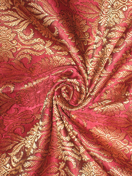 Silk Brocade fabric Metallic Gold & Dark Pink 44" wide BRO158[5]