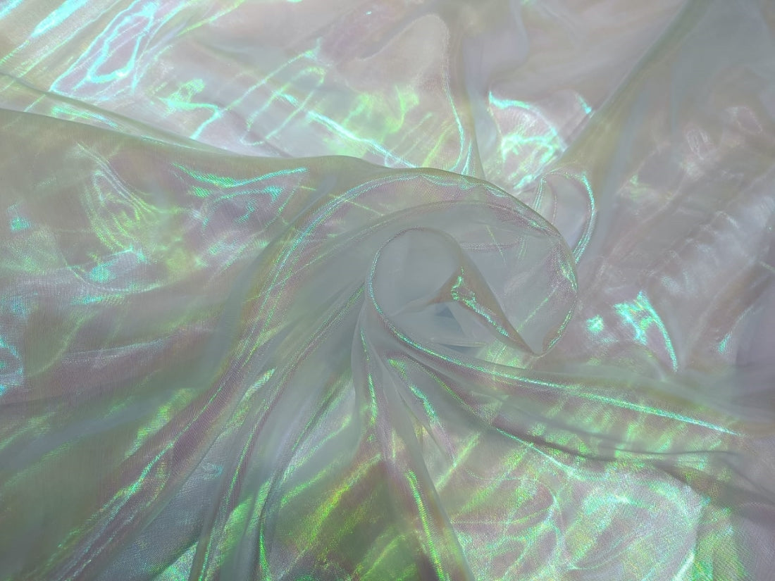 Holographic Organza Fabric Semi Sheer 58" WIDE   available in 2 colors white and Pink
