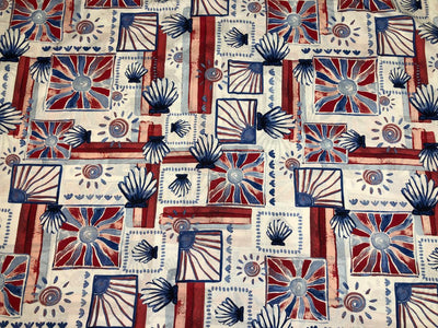 100% Cotton white ivory with brushed paint  print look red and blue abstract 56" wide [18342]