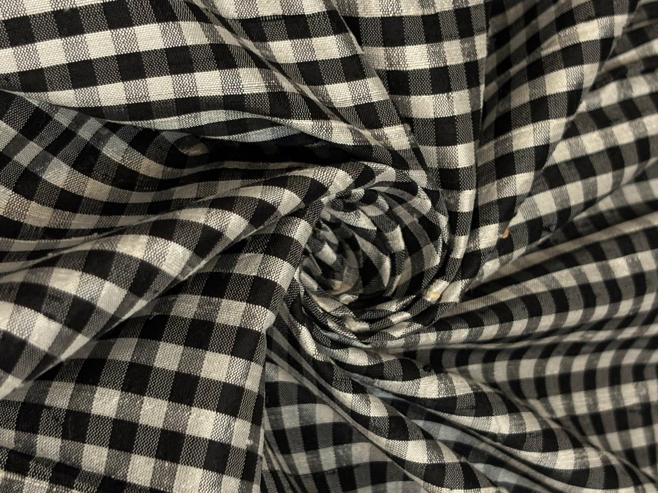 100% silk dupion  black and white Plaids fabric 44" DUPNEWC32[2]