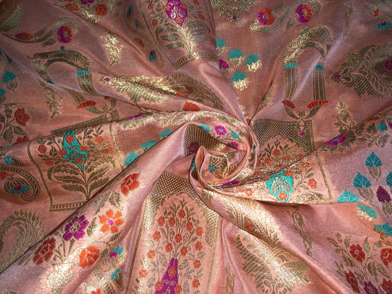 Silk Brocade fabric 44" available in 4 colors  peach, white ivory, mint and grey  [BRO1042]