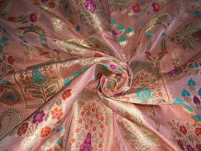 Silk Brocade fabric 44" available in 4 colors  peach, white ivory, mint and grey  [BRO1042]