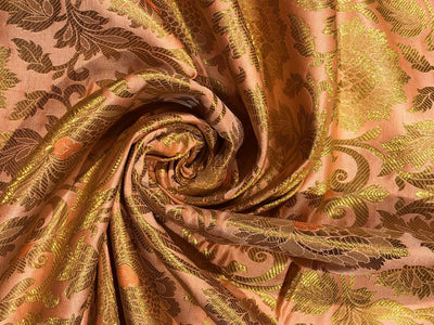 Brocade peach with metallic gold jacquard fabric 44&quot; wide BRO825[6]