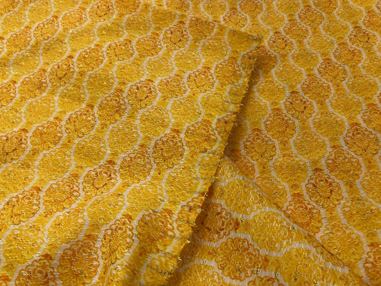 Silk Brocade fabric floral motifs available in 2 colors yellow and green 58" wide BRO1094[1/2]