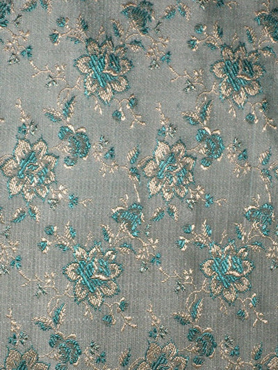 Silk Brocade Fabric Sea Green,Light Gold &amp; Grey color 44" wide BRO159[5]