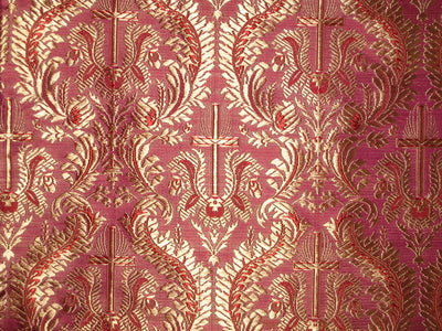 SILK BROCADE FABRIC Pink & Gold colour Vestment design 44" wide BRO159[1]