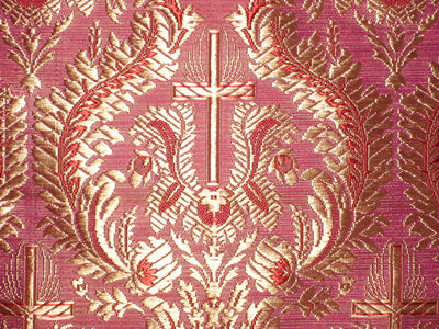 SILK BROCADE FABRIC Pink & Gold colour Vestment design 44" wide BRO159[1]