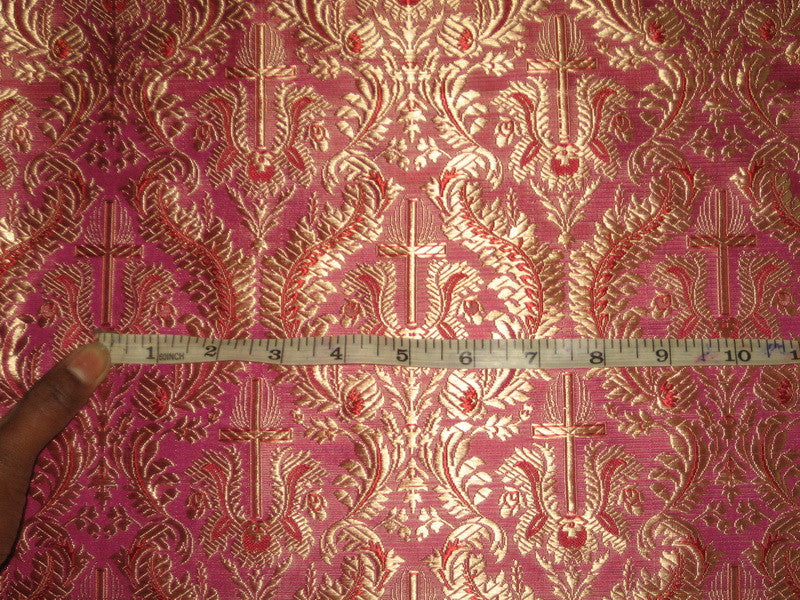 SILK BROCADE FABRIC Pink & Gold colour Vestment design 44" wide BRO159[1]